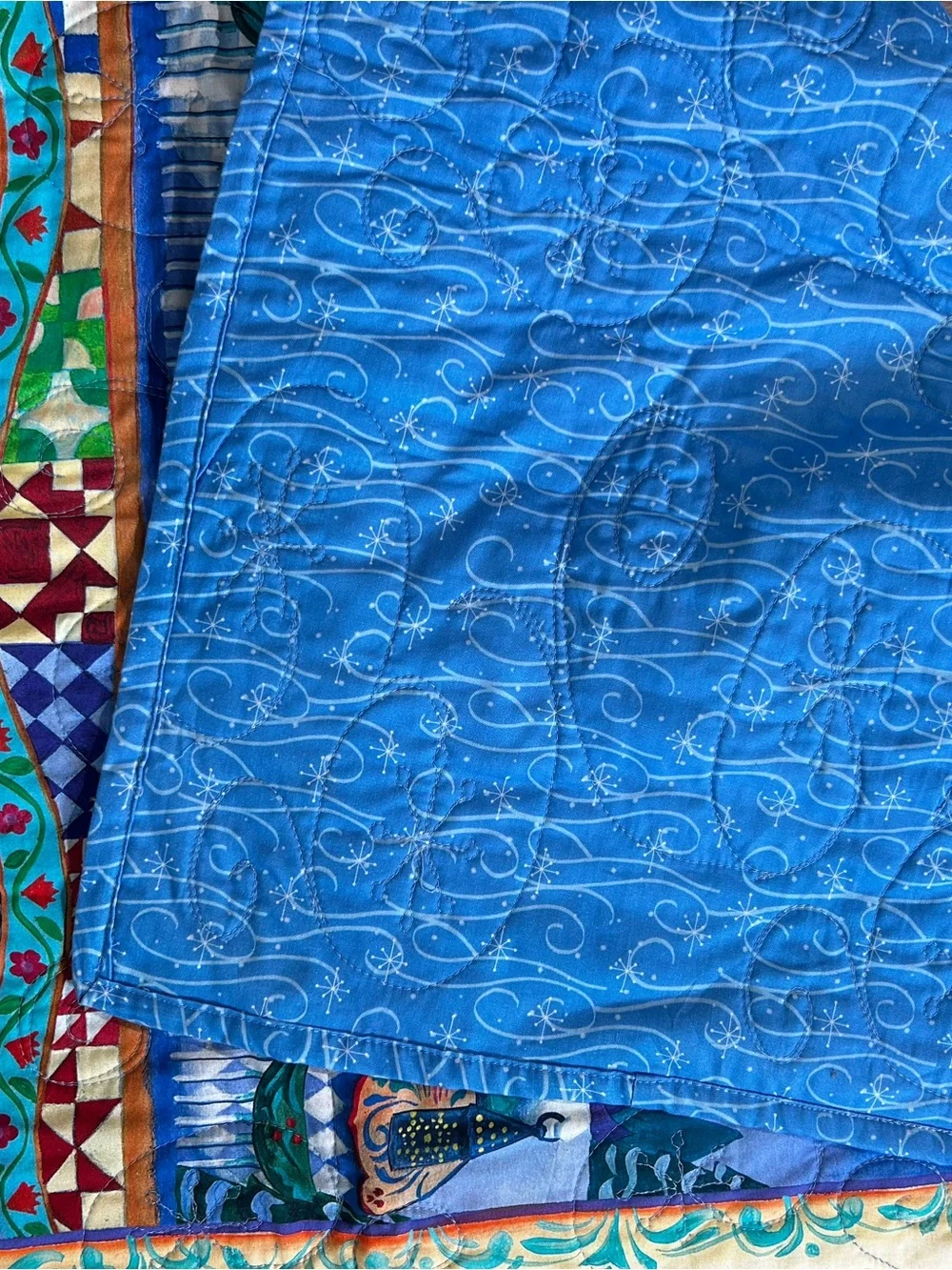 Holiday Patchwork Quilted Throw - Red & Blue Festive Design